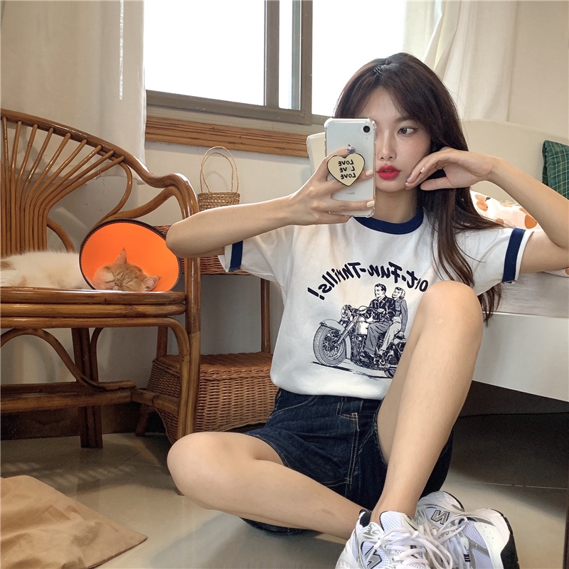 Áo thun XINLANYASHE ngắn tay in họa tiết thời trang Hàn Quốc 2023 cho nữ