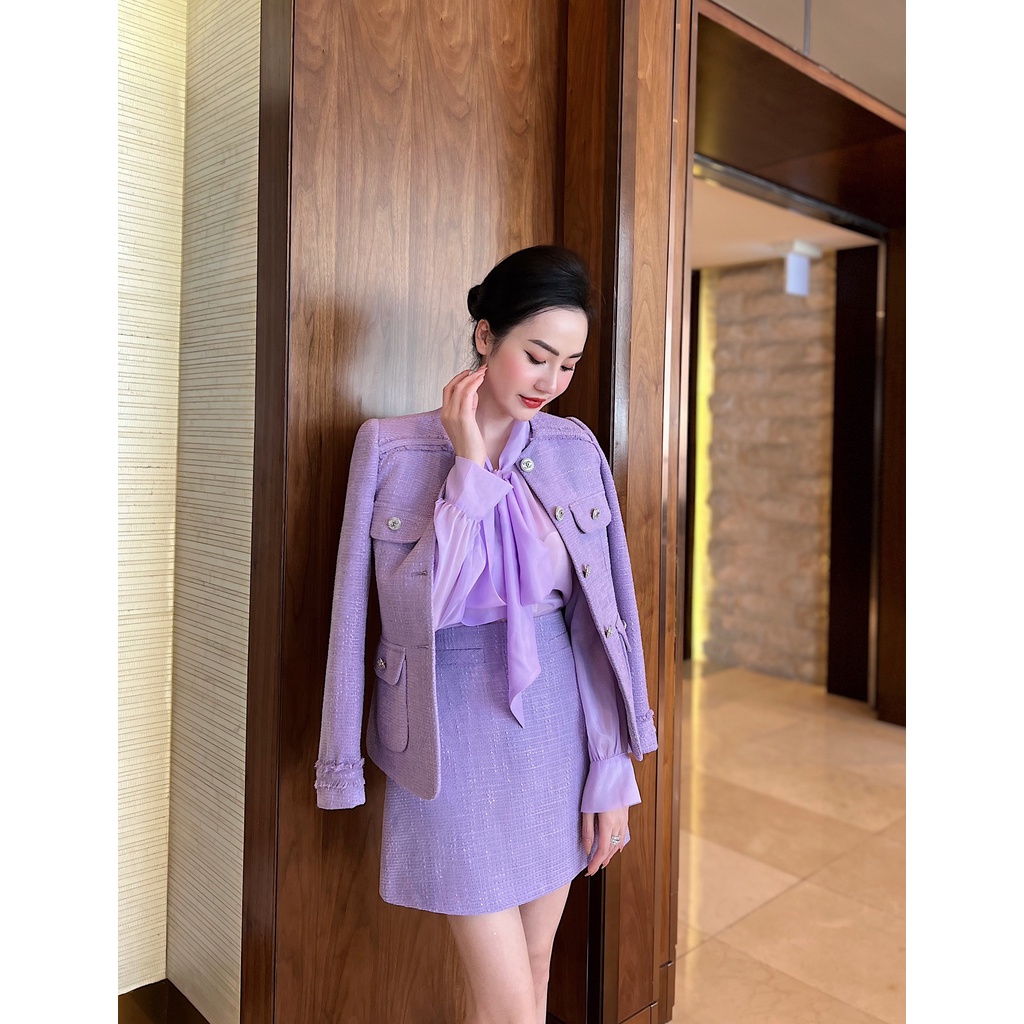 Set Tweed Áo Chân Váy Kèm Áo Sơ Mi Oganza NKN Cao Cấp J2V C10V