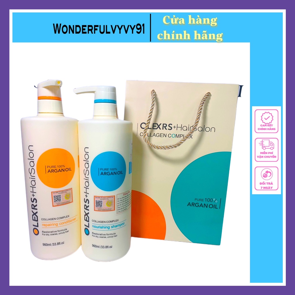 (CHÍNH HÃNG)- Cặp Dầu gội Xả Olexrs Argan Oil Collagen Hair Salon Cao Cấp 960ml/1chai.