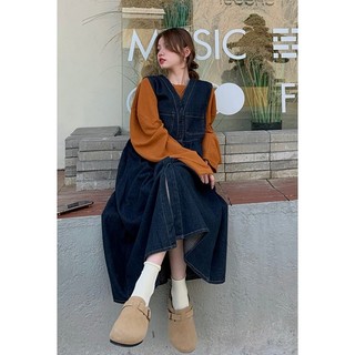 𝗺𝗶𝗲 𝘀𝘁𝘂𝗱𝗶𝗼 - Đầm xoè dài khoét tay cúc dọc cúc ngực chỉ nổi freesize