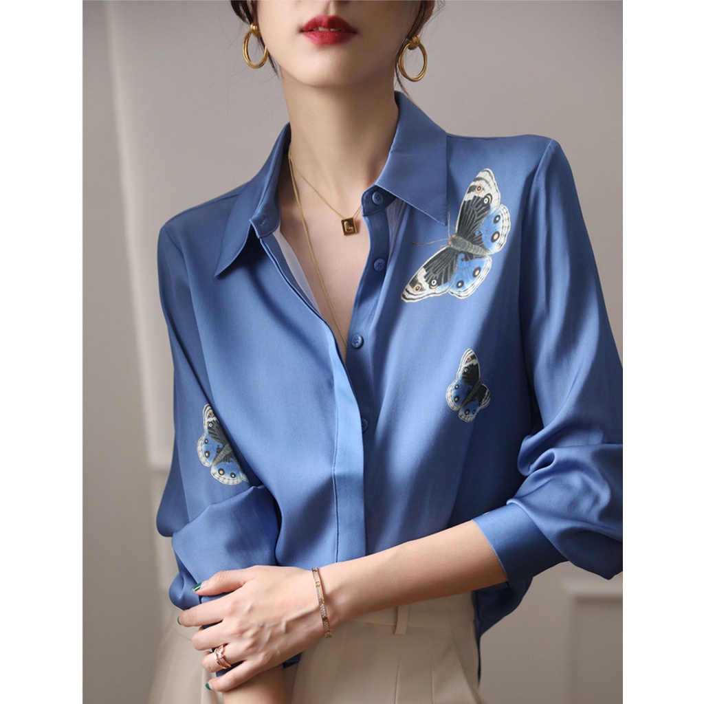 Áo Sơ Mi Lụa Satin Cao Cấp Tay Dài Phong Cách Mới 2023 Cho Nữ