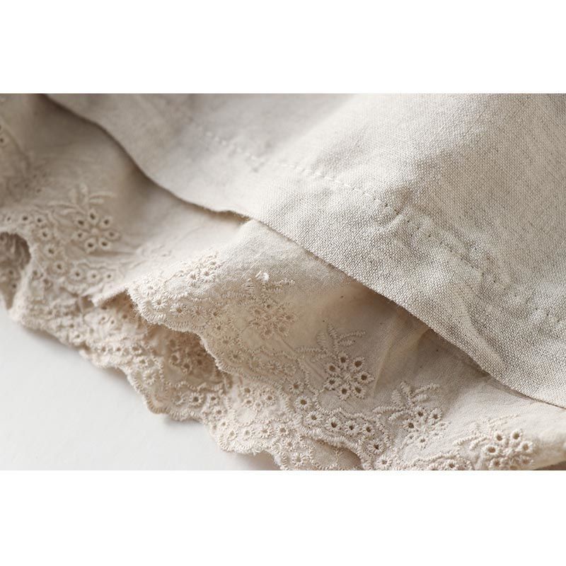 Quần Short Cotton Linen Dáng Rộng Buộc Dây Thêu Họa Tiết Phong Cách Mori Nhật Bản Ngọt Ngào Thời Trang Mùa Hè Cho Phụ Nữ Tuổi Teenmei Xl-5xl 2023