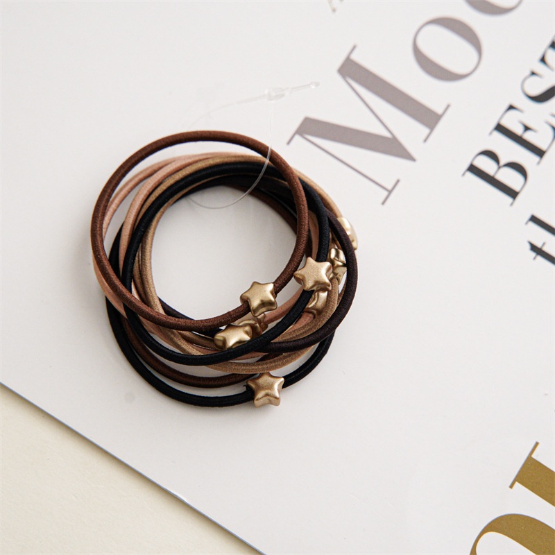 Set 10 Dây Cột Tóc Màu Cà Phê Sữa Hình Tròn / Vuông Đơn Giản Thời Trang Cho Nữ