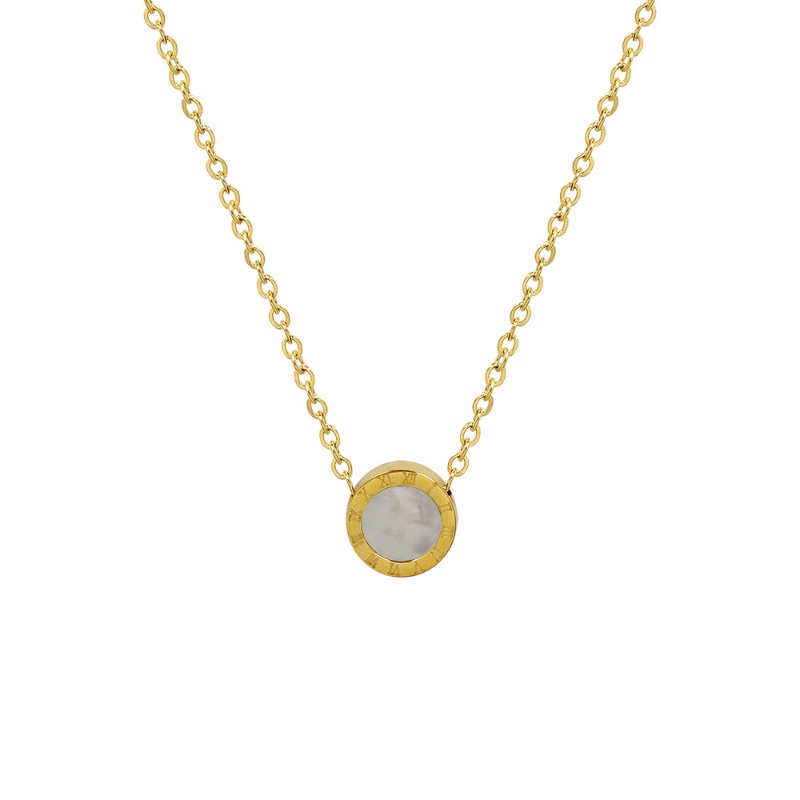 Vòng Cổ Choker Bằng Thép Titan Mạ Vàng 18K Phối Mặt Hình Vỏ Sò Và Chữ Số La Mã