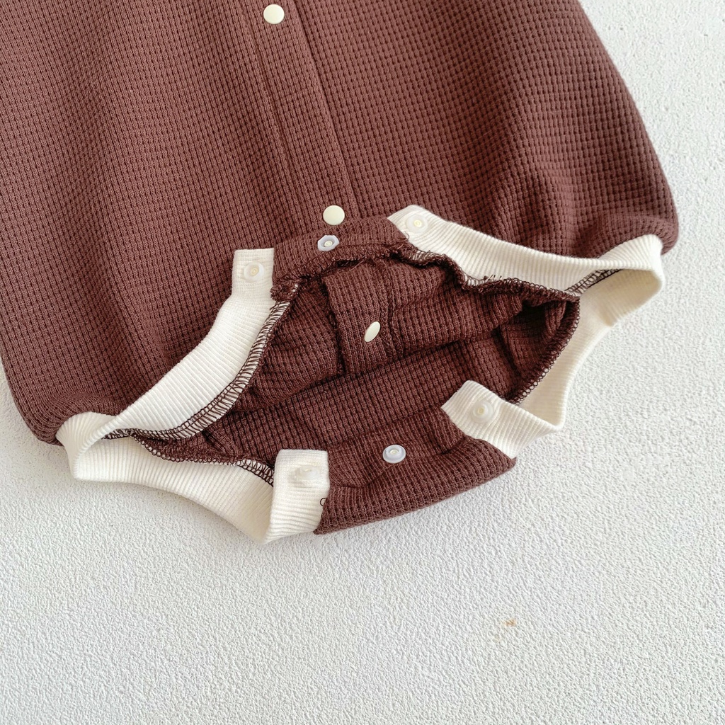 Bộ Áo Liền Quần Tay Ngắn Màu Trơn Dễ Thương Cho Bé Từ 0-2 Tuổi