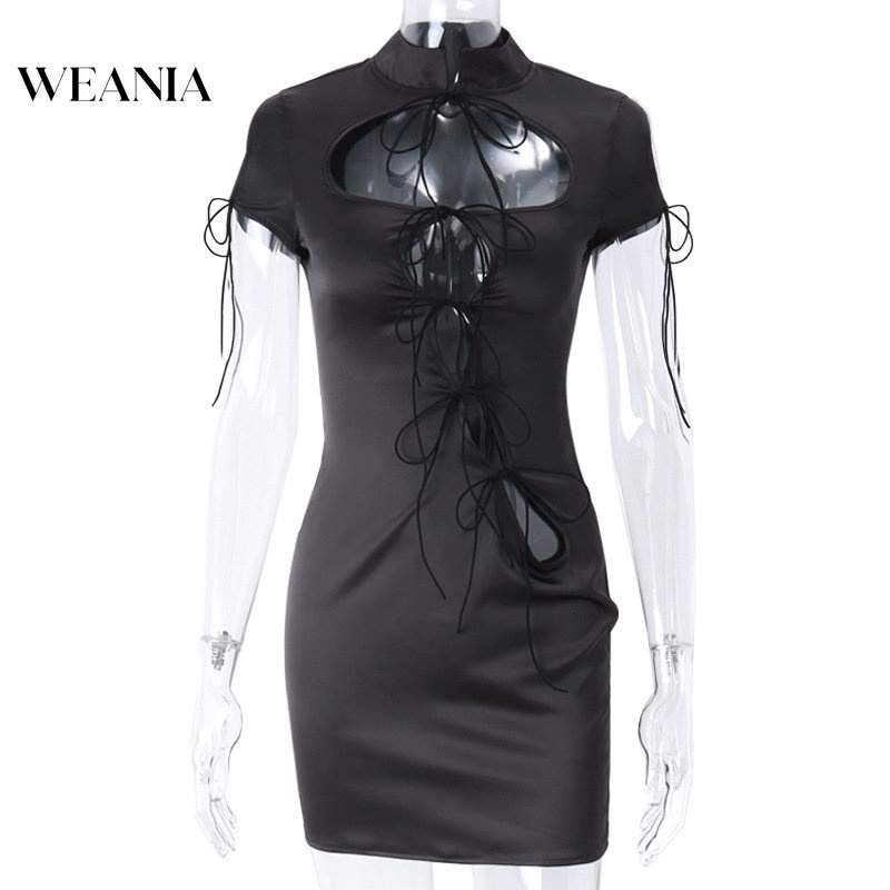 Đầm Ôm Dáng Cổ Đứng Phối Dây Thắt Gợi Cảm Cho Nữ