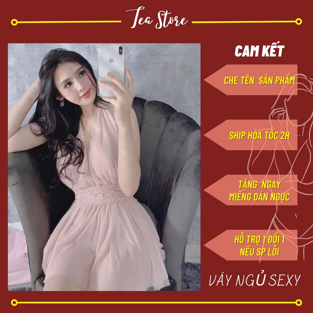 Váy ngủ voan ren mềm mịn cổ V cao cấp sexy hàng loại 1 cúp ngực V83