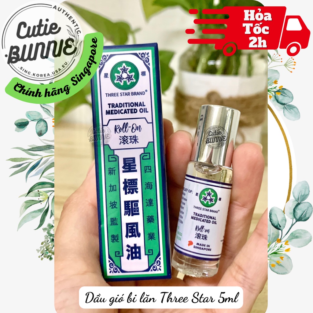 Dầu gió bi lăn hiệu Three Star 5ml Date 2026 / Hàng nội địa Singapore