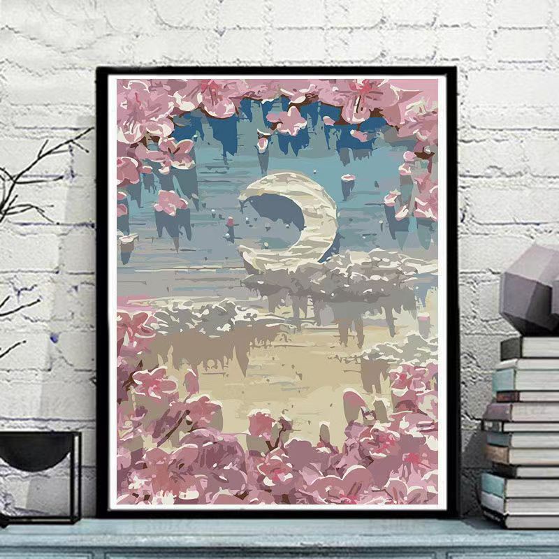 Nong Yang-30*40cm-tranh số hoá-Mặt trăng hoạt hình ngọt ngào-tranh số hoá anime-Người yêu hội họa kỹ thuật số-Phong cảnh đẹp của sơn dầu kỹ thuật số-tranh số hoá mini-tranh tô màu theo yêu-tranh sơn dầu số