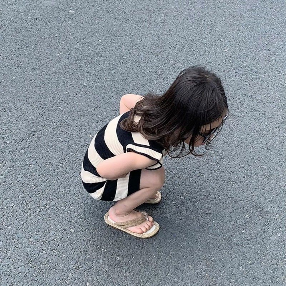 Đầm BEAR LEADER dáng dài mỏng họa tiết kẻ sọc phong cách Hàn Quốc thời trang mùa hè 2022 mới dành cho bé gái