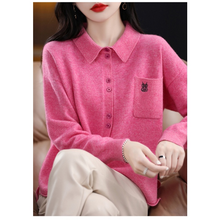 Áo Khoác Cardigan Dệt Kim Cổ POLO Thêu Họa Tiết Thời Trang Xuân Thu