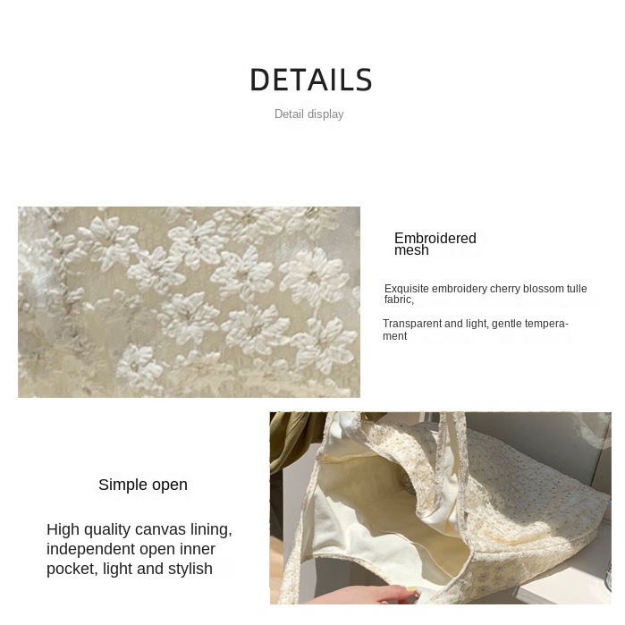 Túi Xách Canvas Trong Suốt Thêu Họa Tiết Hoa Anh Đào Đơn Giản Thời Trang Cho Nữ