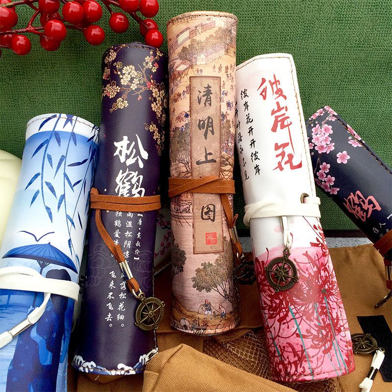 Túi Đựng Bút Dạng Cuộn Cao Cấp Phong Cách Dân Tộc Cổ Điển Độc Đáo Cho Trẻ Em / Trẻ Trung / Bút Chì Ci0309