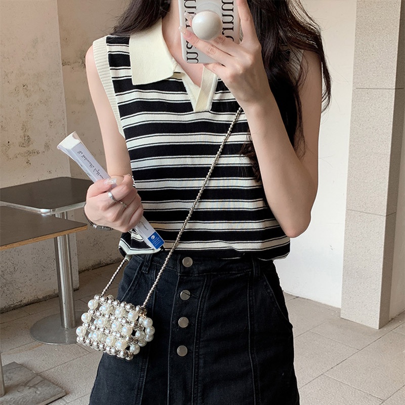 Áo Thun Nữ Cộc Tay Cổ Tròn Sọc Ngang Thời Trang