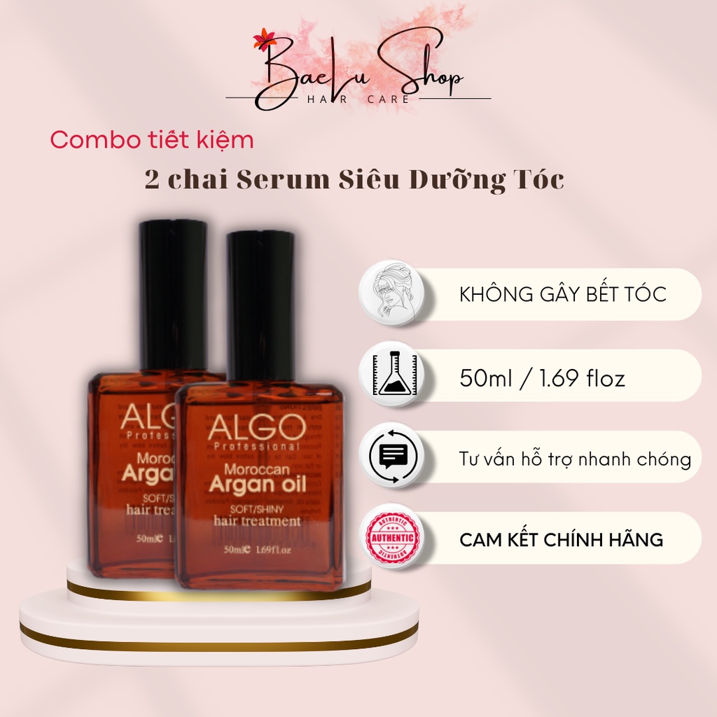 Combo Dầu dưỡng tóc tinh dầu argan oil Algo giúp phục hồi tóc hư tổn & nuôi dưỡng tóc chắc khoẻ, không gây bết tóc 50ml