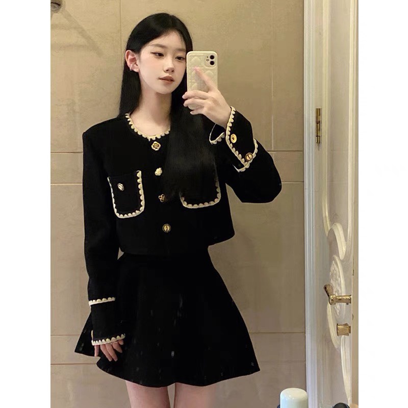 Set đồ nữ - Váy nhung dáng dài Quảng Châu thiết kế dài tay phối viền ren tiểu thư KimAnh Fashion