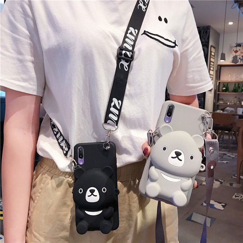 Ốp Điện Thoại Silicon Mềm Có Ví Hình Gấu Dễ Thương Cho iPhone 14 + 13 pro max 12 mini 11 x xs max xr 5 5s 6 6s 7 8 + se 2020