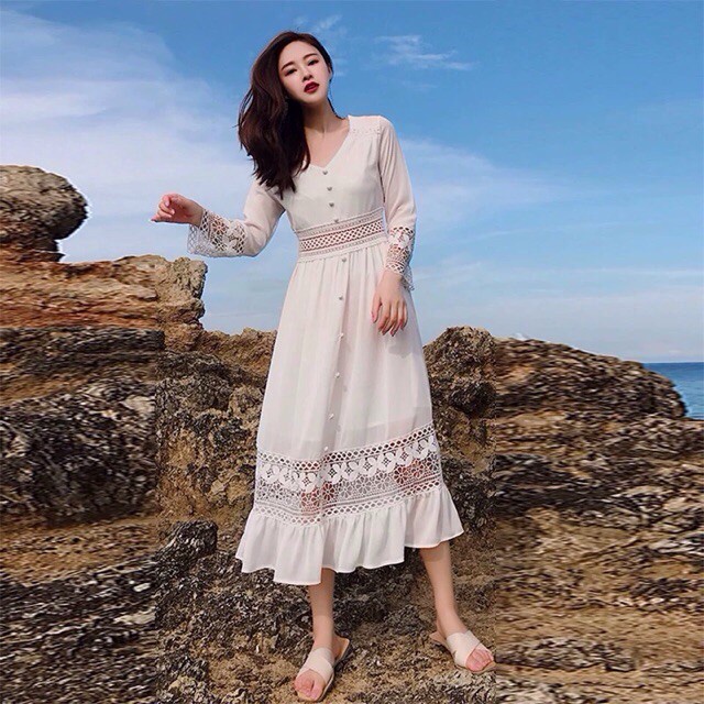 ORDER Đầm Boho, Váy phối ren dáng dài - 2 màu