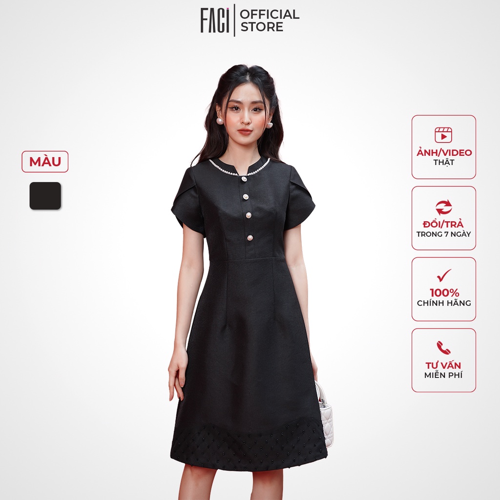 Váy Nữ FACI Lisa Dáng A Thiết Kế Cổ Tàu Tay Cánh Hồng Ngắn Chất Liệu Tafta Mặc Đi Chơi, Đi Tiệc - FA245