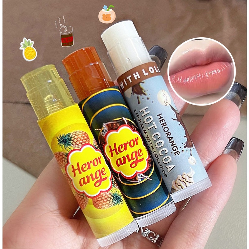 Son Dưỡng Môi HERORANGE Hương Kẹo Mút Dứa Cola Giữ Ẩm Làm Sáng Đường Viền Môi Unisex