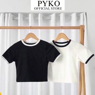 Áo thun croptop phối viền cổ - áo crotop trơn ngắn cộc tay xinh xắn pyko