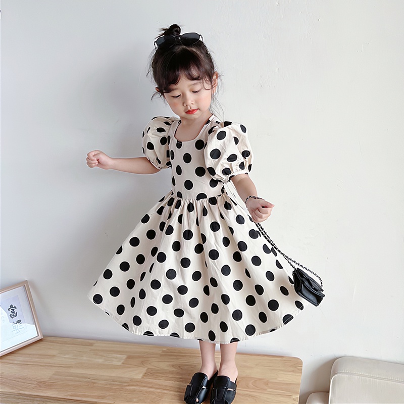 Đầm Chấm Bi Cột Dây Eo Thời Trang Hàn Quốc Xinh Xắn Cho Bé Gái 1-6 Tuổi