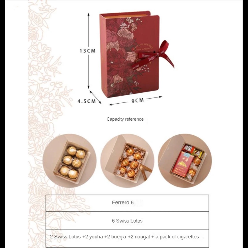 Hộp Đựng Quà Tặng thắt nơ họa tiết nổi dập ánh kim có thắt nơ kích thước 13x9x4,5cm