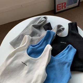 Áo ba lỗ len tăm, Áo tank top hoạ tiết chữ in trước ngược, Áo croptop dáng ngắn chất liệu thun len tăm