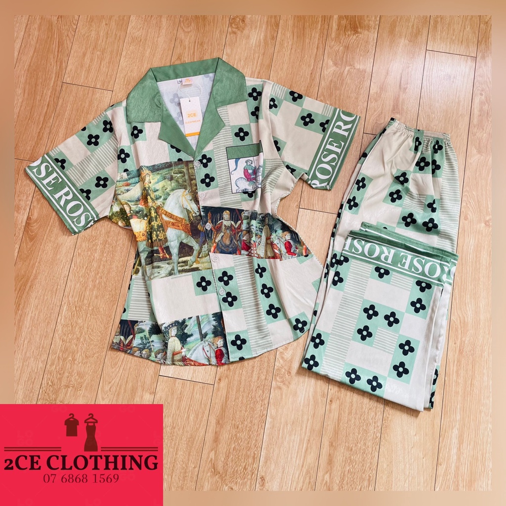 Đồ Bộ Pyjama Quần dài Tay ngắn- Lụa Xước 2CE Cao Cấp, big size >65kg