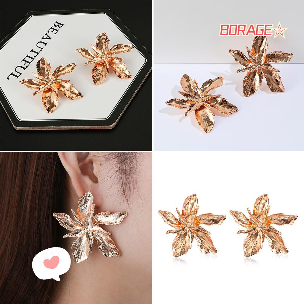 Khuyên Tai BORAG Hình Bông Hoa Lớn|Phụ Kiện Kim Loại Thanh Lịch Trang Trí Tiệc Cưới