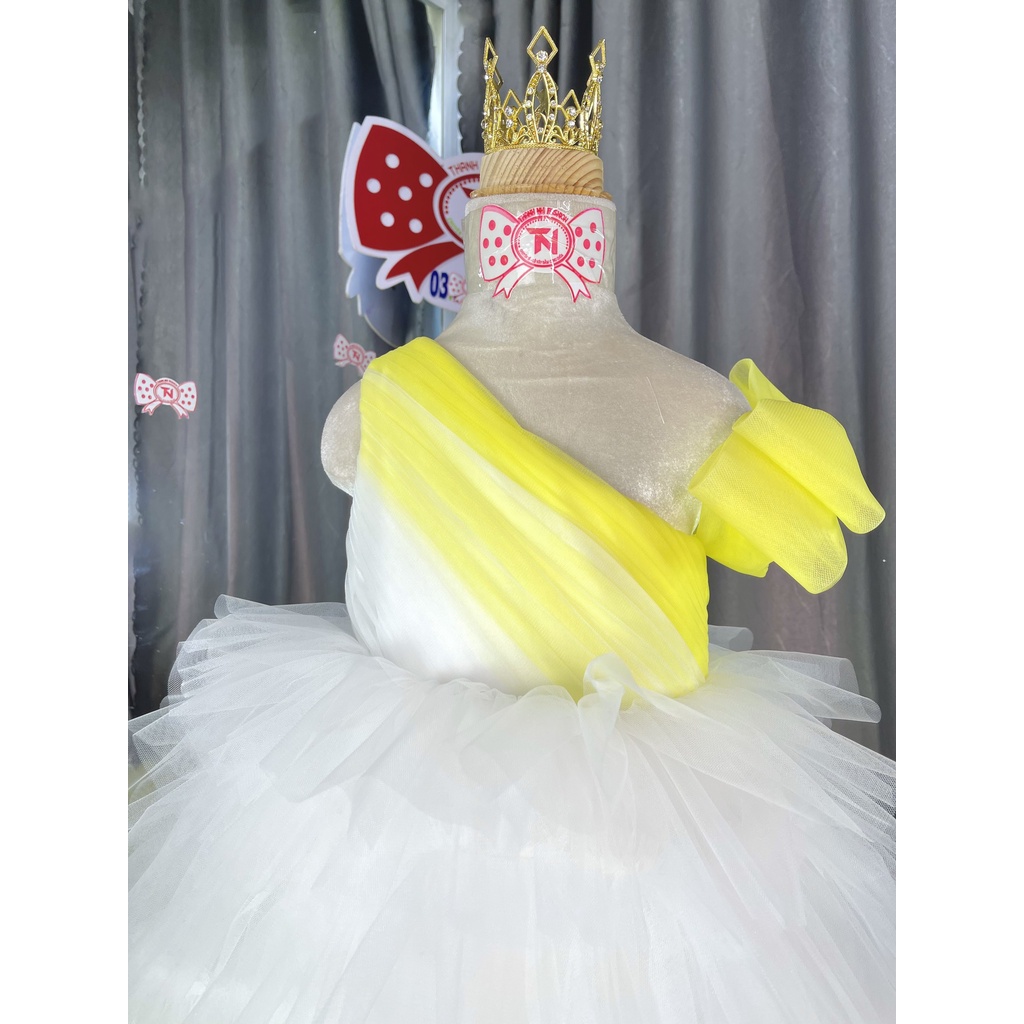 Váy Công Chúa Trắng Vàng Cao Cấp dự tiệc, sinh nhật, đám cưới hàng Thiết Kế Cao Cấp Thanh Nhi Fashion TN7223001