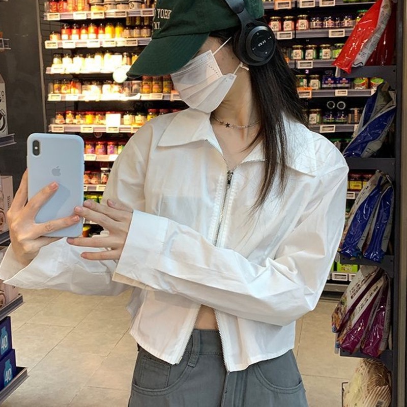 Áo Sơ Mi Tay Dài Màu Trơn Thời Trang Hàn Quốc Dành Cho Nữ