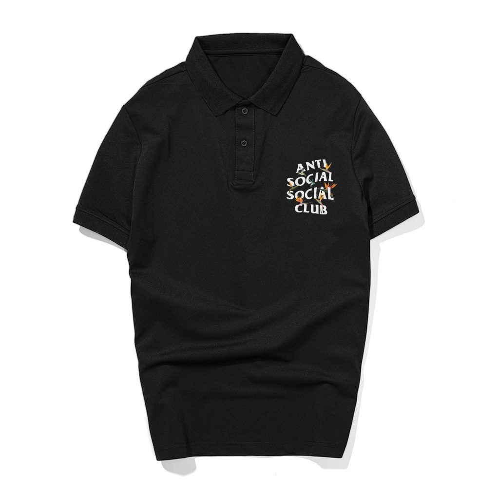 Áo Polo tay cộc unisex hình in hai mặt Vintage với họa tiết đơn giản in chữ Anti social club mã PL06