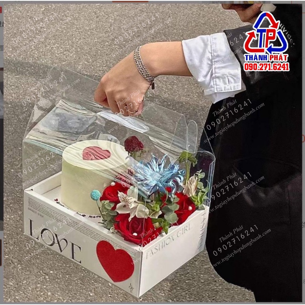 5 Hộp quà 2 ngăn trắng chữ LOVE đựng bento cake và hoa tặng lễ phụ nữ Việt Nam 20-10, 8-3