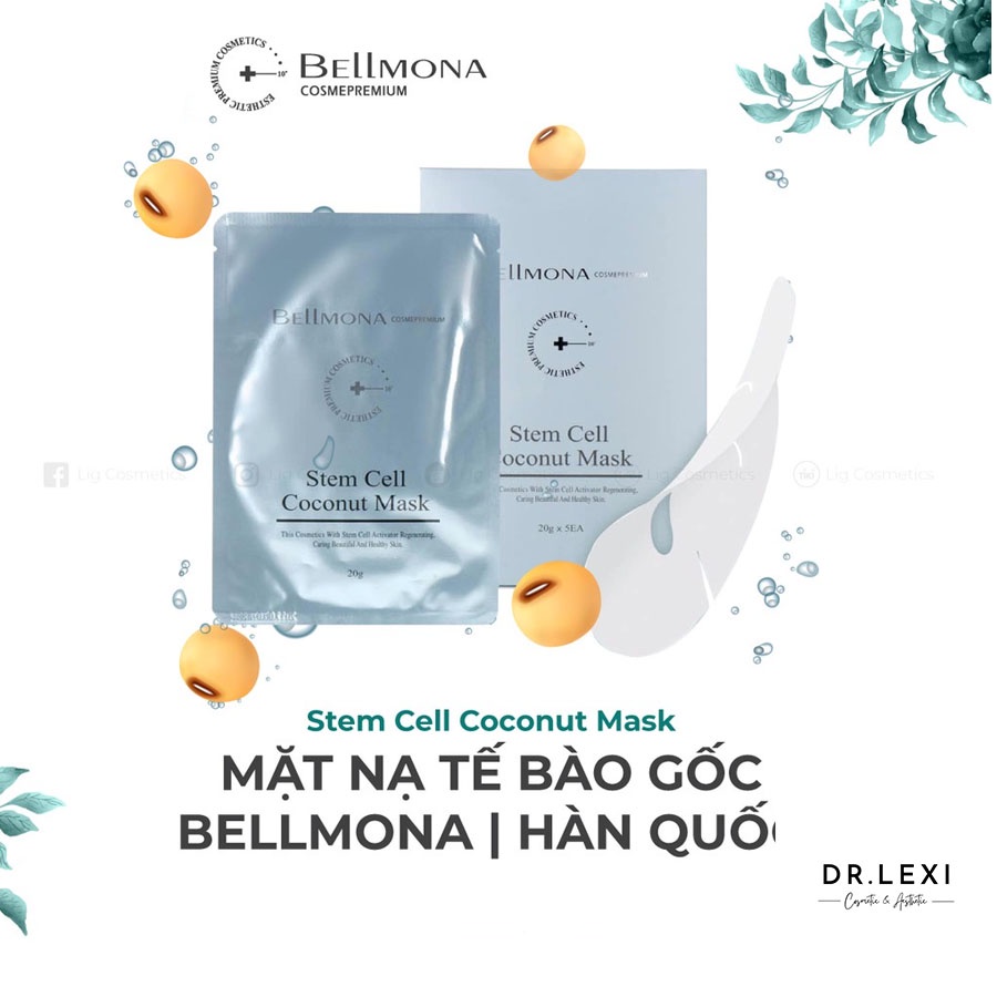 Mặt nạ tế bào gốc phục hồi da hư tổn, trắng da, căng mướt  Bellmona - Stem Cell Coconut Mask