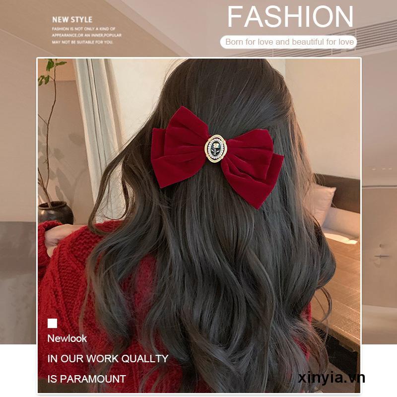 Kẹp Tóc Nơ Bằng Nhung Màu Đen Xinh Xắn