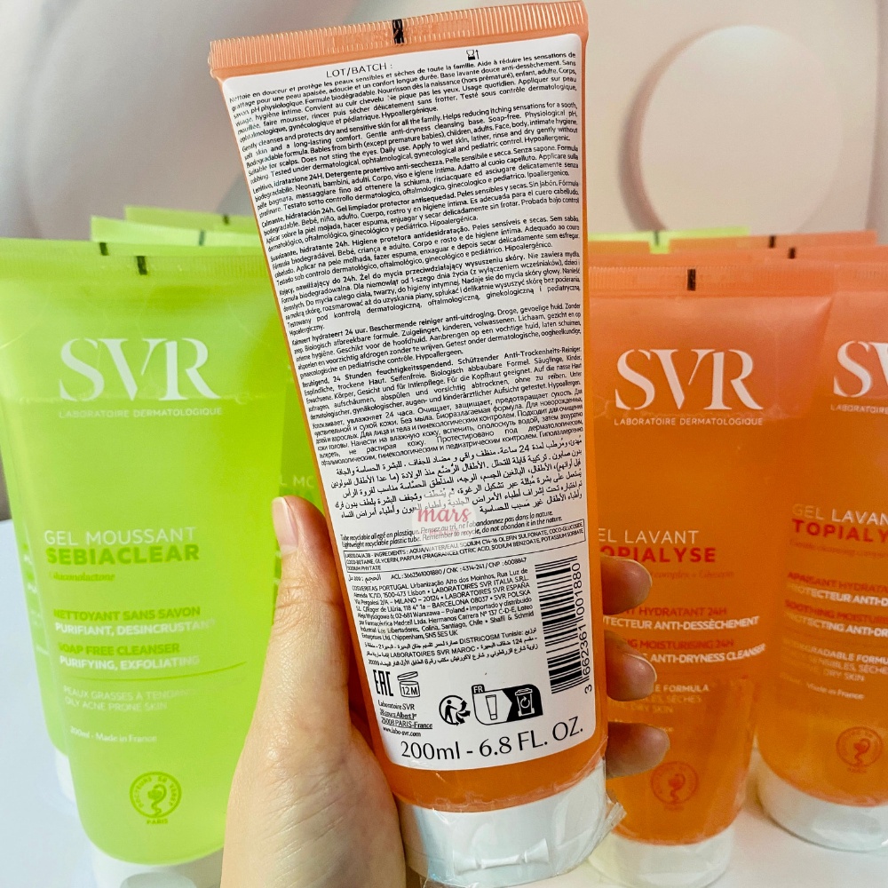 Gel Rửa Mặt SVR Topialyse Gel Lavant Cho Da Khô, Gel Rửa Mặt SVR Sebiaclear Gel Moussant Cho Da Dầu Mụn
