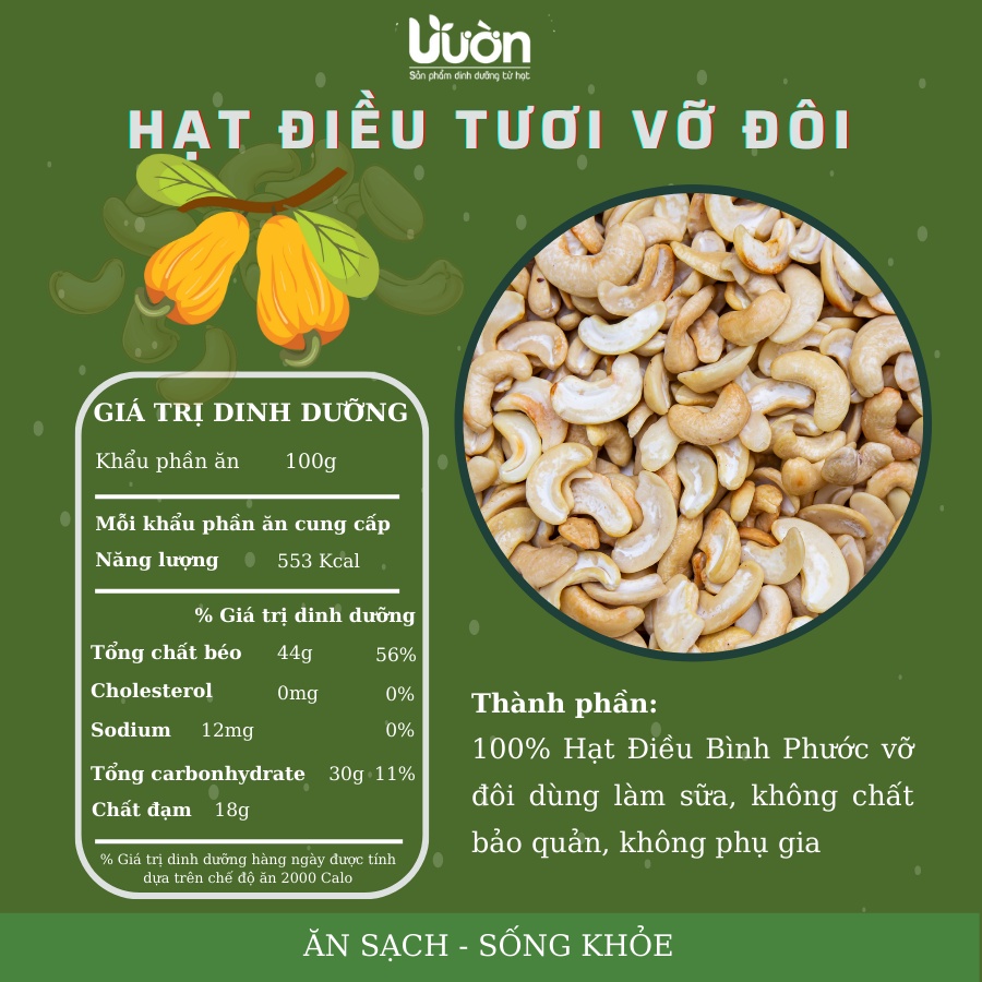 HẠT ĐIỀU TƯƠI LÀM SỮA LOẠI VỠ ĐÔI ĐÃ SẠCH VỎ, HAT ĐIỀU BÌNH PHƯỚC VƯỜN ORGANIC 500GR