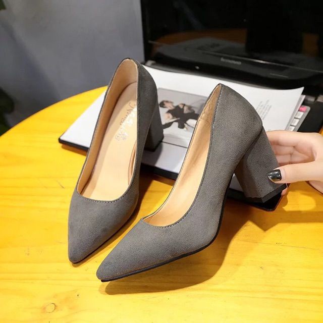 Giày cao gót da lộn gót vuông BIG SIZE 33-43 - Ảnh thật