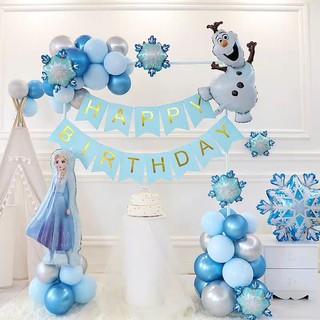 Set bóng trang trí sinh nhật chủ đề elsa, công chúa elsa-tặng kèm bơm, băng keo, kèm trụ giả bay