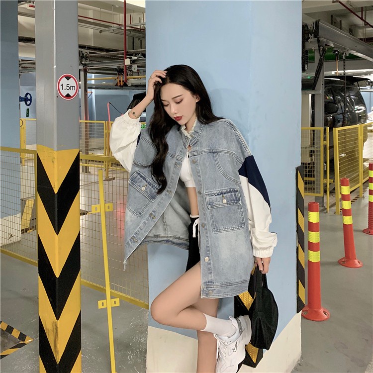 Áo khoác bò,jeans phối tay gió năng động Ulzzang