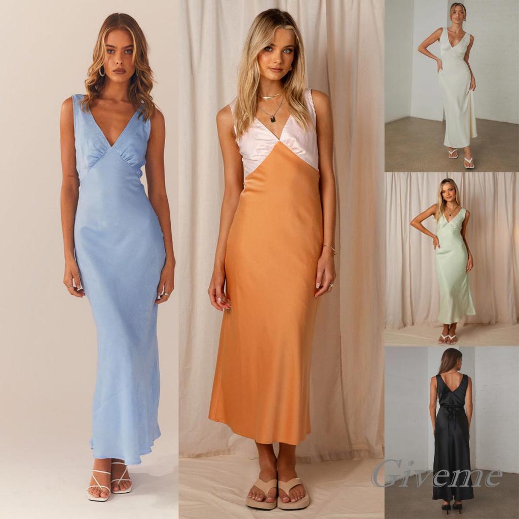 Đầm Dài Không Tay Cổ Chữ V Thời Trang Cho Nữ