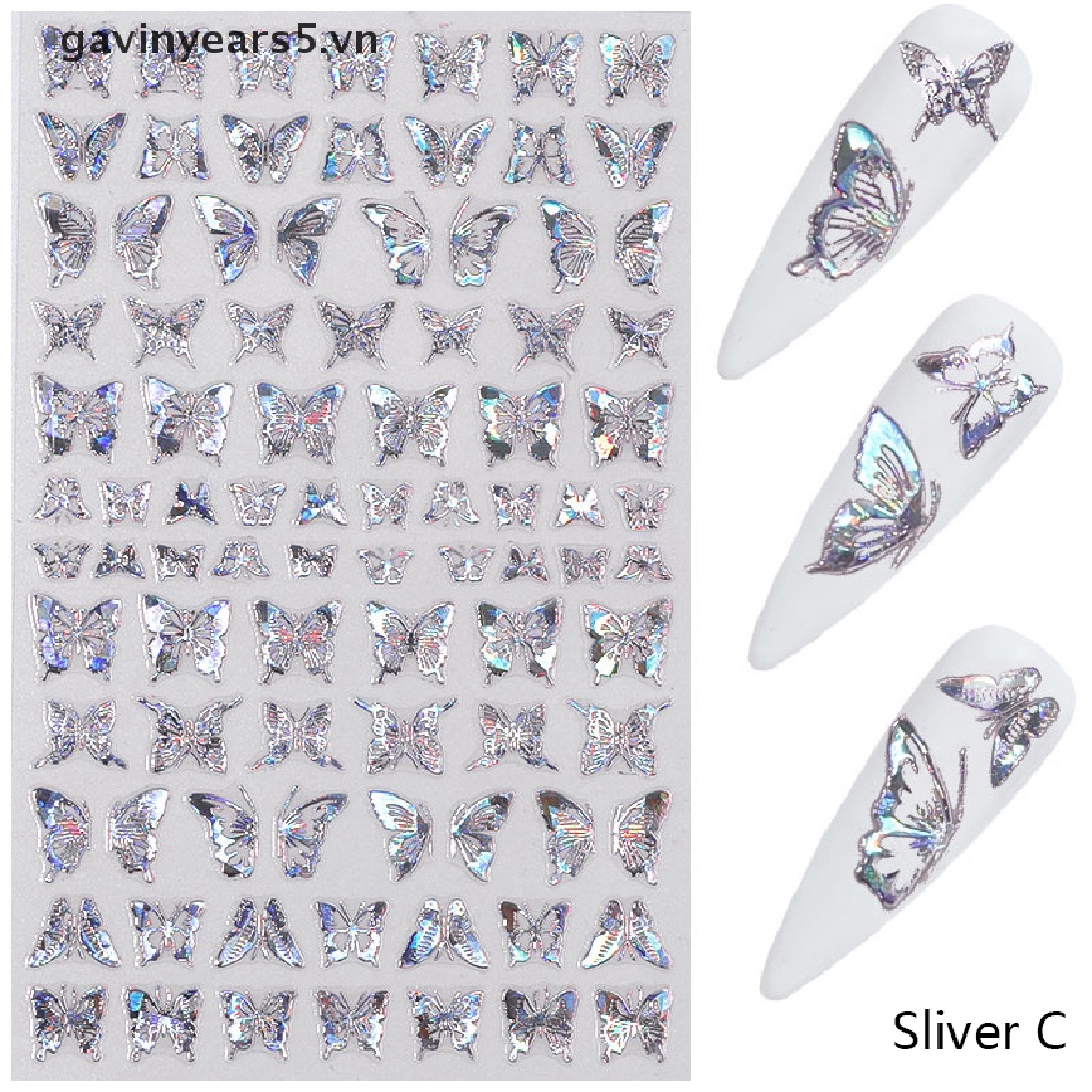 Miếng Dán Trang Trí Móng Tay Hình Bướm Màu Laser DIY