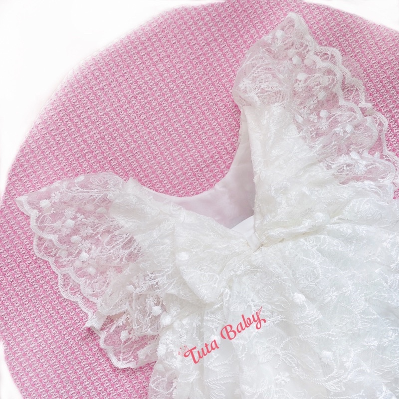 Bodysuit Cho Bé Gái Chất Ren Sam Trắng Mềm, Body Thiết Kế Nơ Eo Siêu Xinh