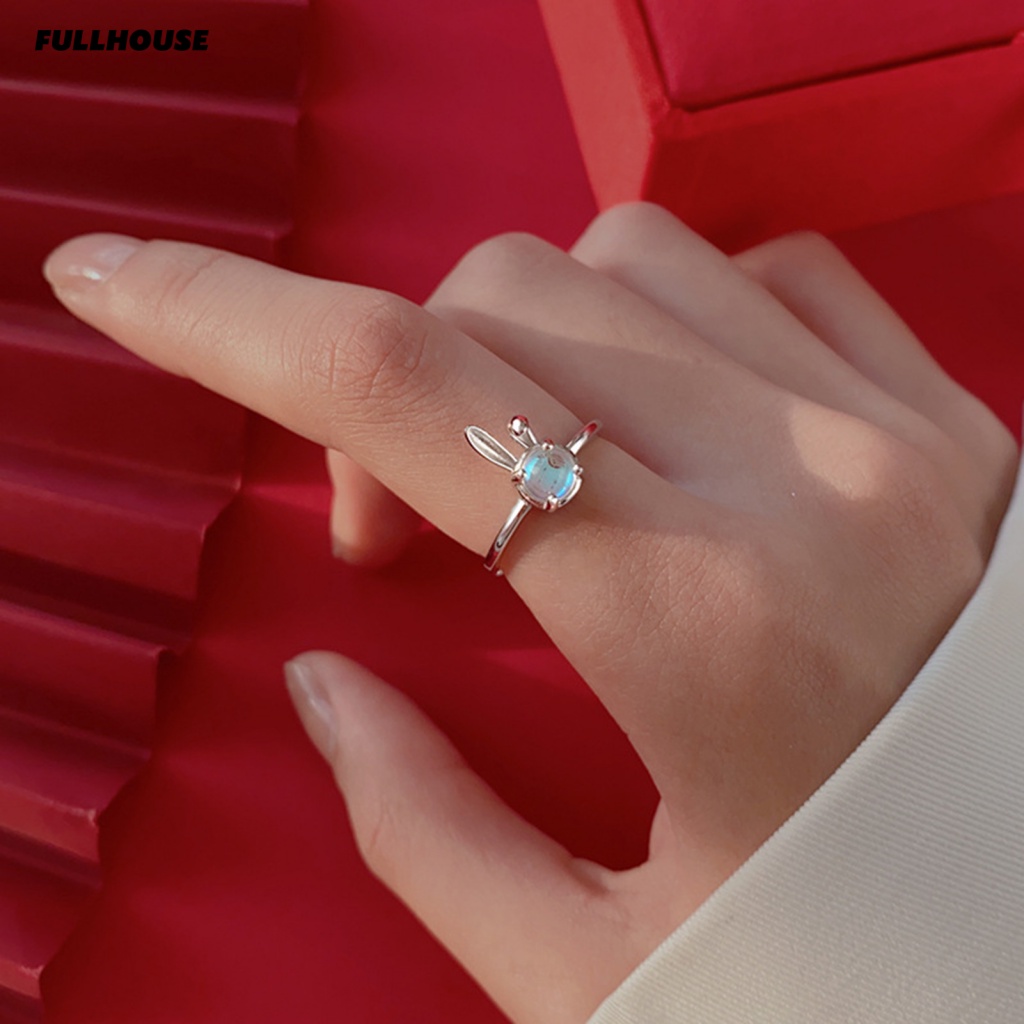 Nhẫn Đính Đá Mặt Trăng Nhân Tạo Hình Thỏ Dễ Thương Thanh Lịch Dành Cho Nữ