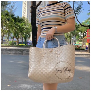 Giỏ nhựa đan tay màu trơn -  Size 10 lớn nhất - Túi xách đan thủ công - Làn nhựa