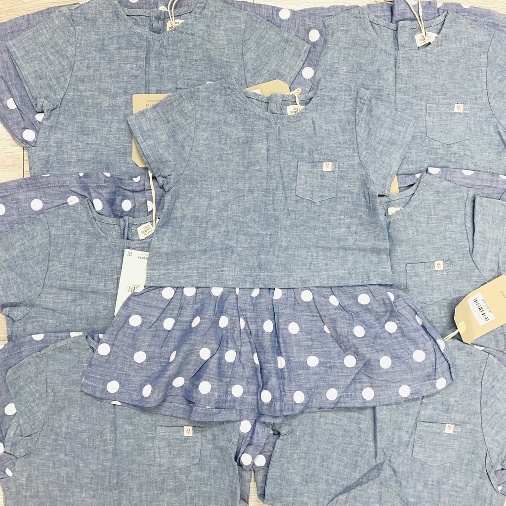 Áo váy zara xanh chấm bi