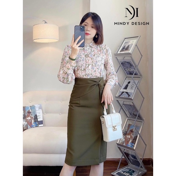 Chân Váy Công Sở Bút Chì Xẻ Trước Phối Nơ Eo, Đầm Bút Chì Công Sở