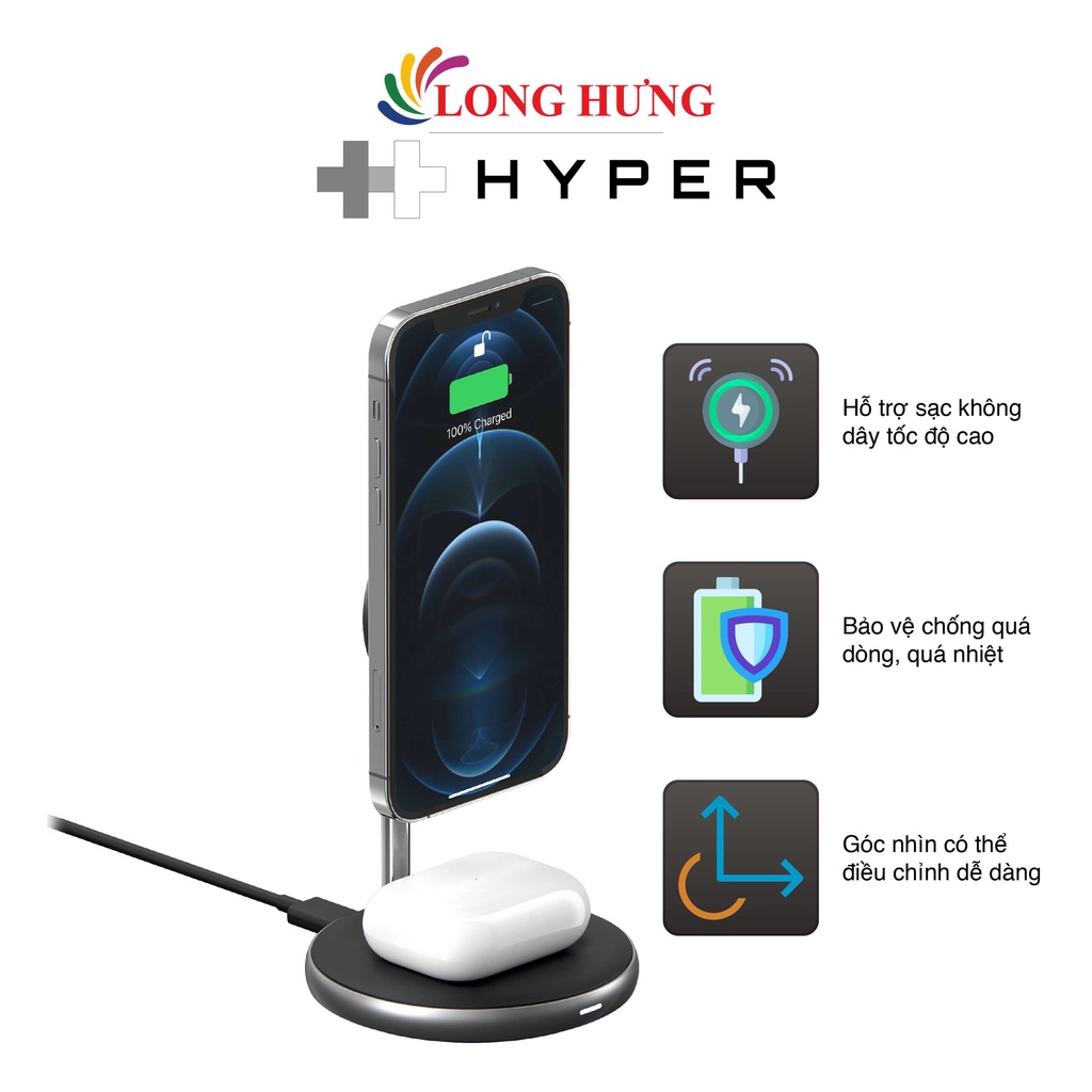 Đế sạc không dây HyperJuice Magnetic 2 in 1 Wireless charging stand HJ461 - Hàng chính hãng