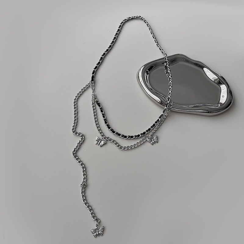 ( Ship hỏa tốc) Dây xích thắt lưng 2 tầng trendy mix da dành cho nữ